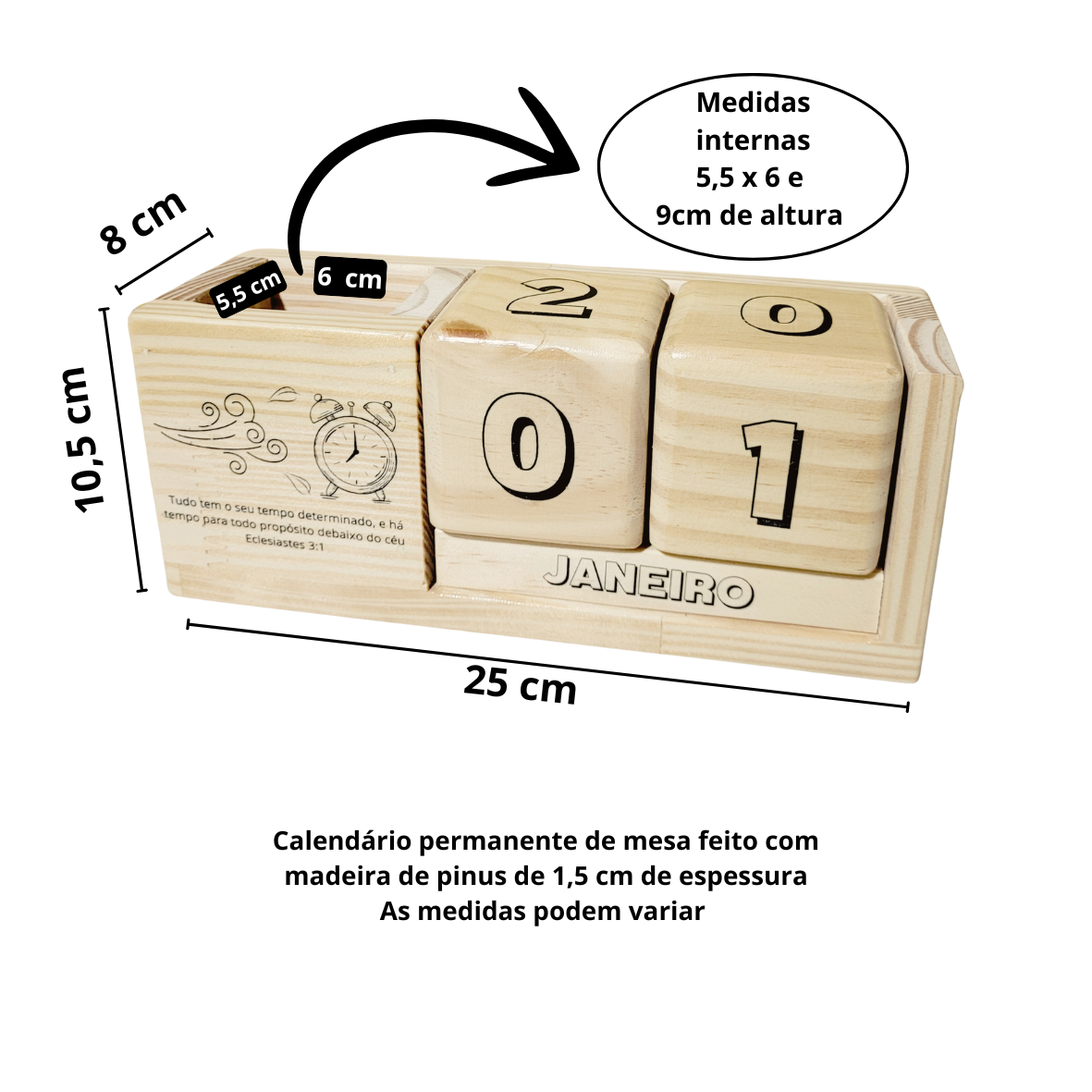 Calendário permanente de mesa com porta lápis